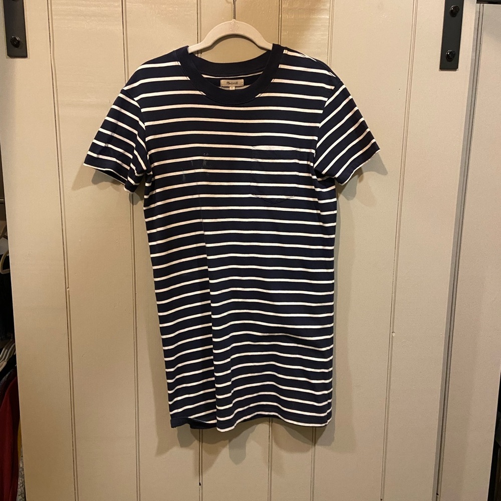 Madewell Navy and White Striped T-Shirt Dress